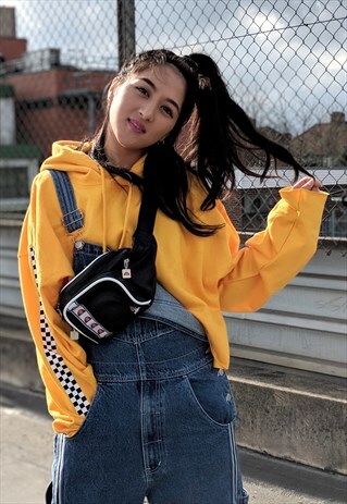 YELLOW CROPPED CHECKERED HOODIE CHECKBOARD CHECK