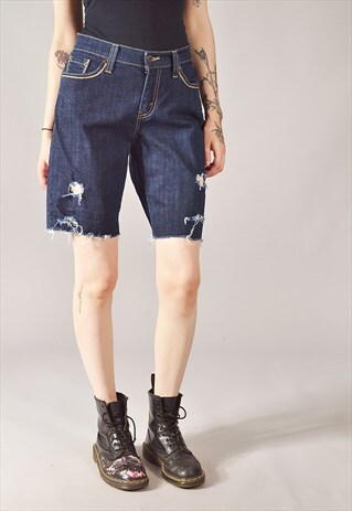 VINTAGE LEVI'S 529 DISTRESSED DENIM SHORTS DARK BLUE