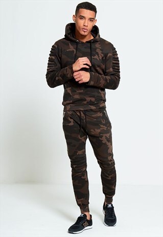 MENS RIBBED DETAIL CAMOUFLAGE TRACKSUIT