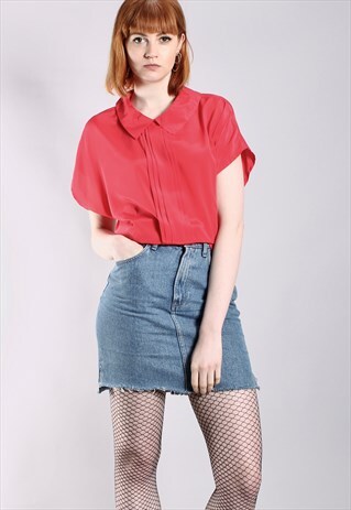 VINTAGE 80S PLEAT PETER PAN COLLAR BLOUSE TOP