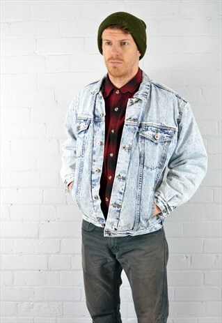 VINTAGE LIGHT BLUE ACID WASH SHERPA DENIM JACKET