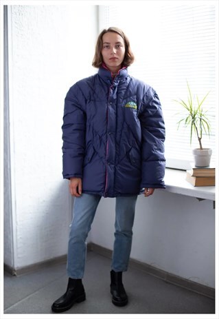 VINTAGE 80'S BLUE PADDED HIGH COLLAR WINTER JACKET