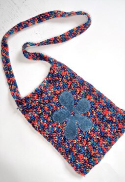 Vintage 90s Knit Bag Handmade Rainbow Festival Hippy Boho