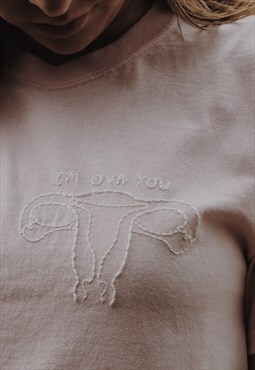 light pink hand embroidered uterus 'i'm ova you' t-shirt