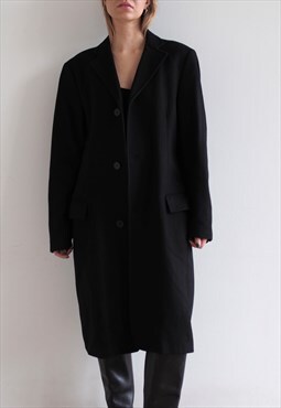 Vintage Minimalist Black Wool Coat