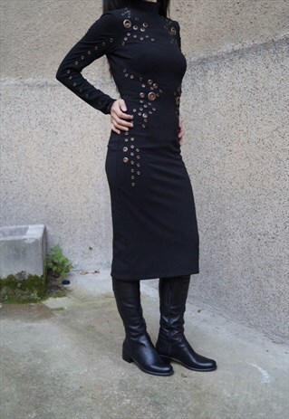 EMBELLISHED DRESS PENCIL DRESS HANDCRAFTED COCKTAIL F1508