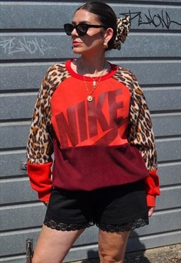 Y2K vintage reworked Nike leopard burgundy fleece sweatshirt