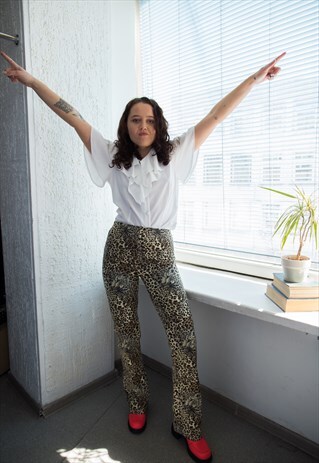 VINTAGE 80'S BROWN ANIMAL PRINT FLARE TROUSERS