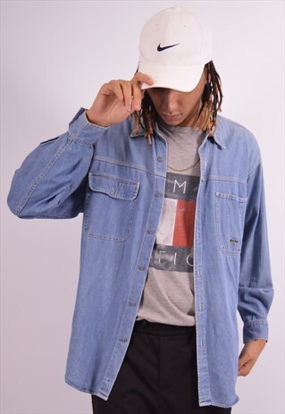 CALVIN KLEIN MENS VINTAGE DENIM SHIRT LARGE BLUE 90S