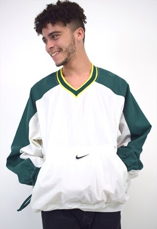 VINTAGE 90S NIKE GREEN WHITE V-NECK SWEATER