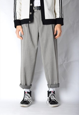 VINTAGE 90S GREY WOOL BLEND MINIMALIST PANTS