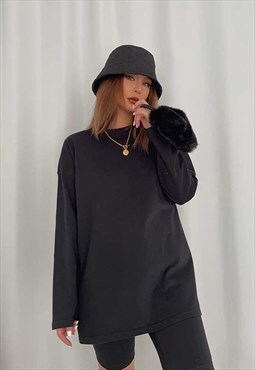 Black Oversized Long Sleeve Street Sweatshirt