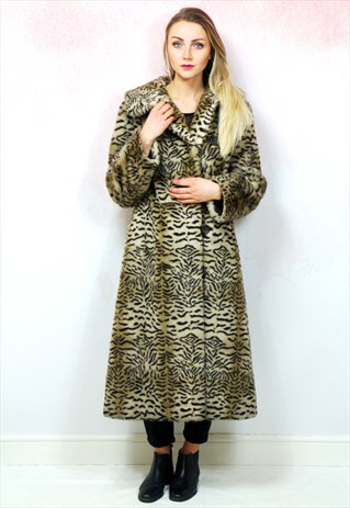 1990S VINTAGE SUPER SOFT LEOPARD PRINT FAUX FUR WINTER COAT