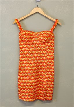 Vintage Y2K Floral Summer Dress Orange With Patterns 