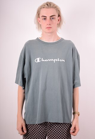 CHAMPION MENS VINTAGE T-SHIRT TOP XXL BLUE 90S