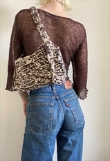 Handmade Crochet Brown and Cream Handbag