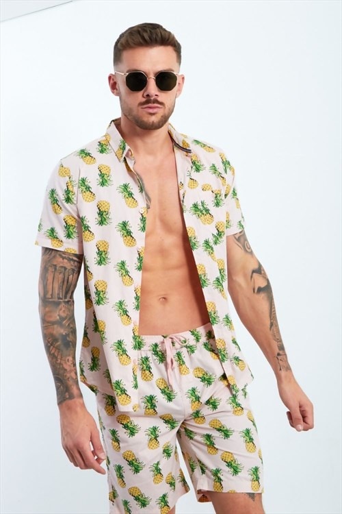 mens dusty pineapple print t-shirt and short set