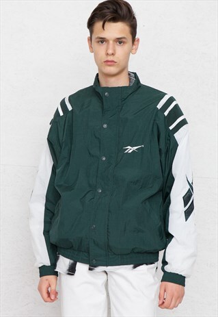 VINTAGE GREEN WHITE REEBOK JACKET