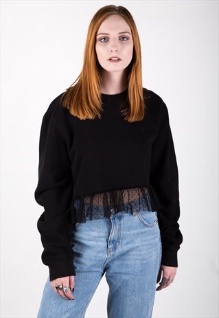 VINTAGE REWORKED CROPPED SWEATER WITH MESH PEPLUM