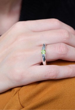 Natural Green Peridot Band Solid Ring 925 Sterling Silver