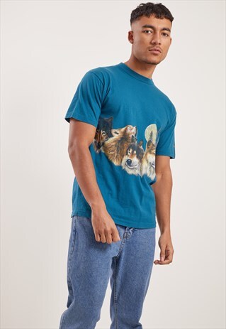 VINTAGE WOLVES GRAPHIC PRINT T-SHIRT