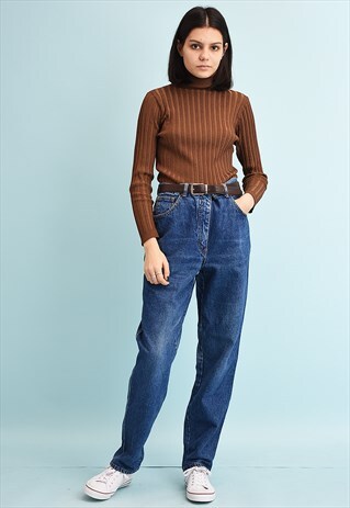 90'S RETRO HIGH WAIST STONEWASH OVERSIZED MOMS DENIM JEANS