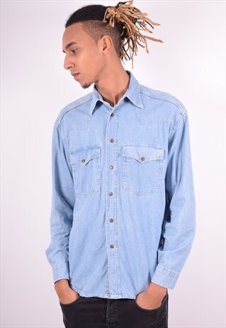MENS VINTAGE DENIM SHIRT MEDIUM BLUE 90'S