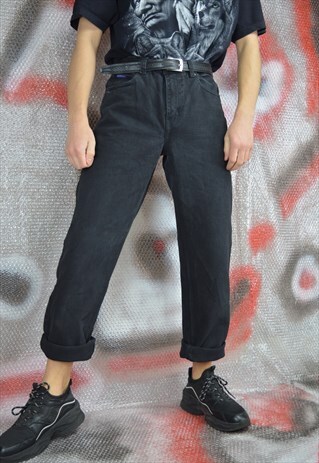 VINTAGE BLACK DENIM STRAIGHT JEANS TROUSERS