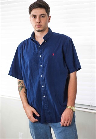 VINTAGE POLO RALPH LAUREN SHIRT LOGO 90S XL 7.7