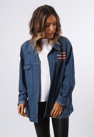 DENIM JACKET USA OVERSIZED LIGHTWEIGHT UK 16 (D73Q)