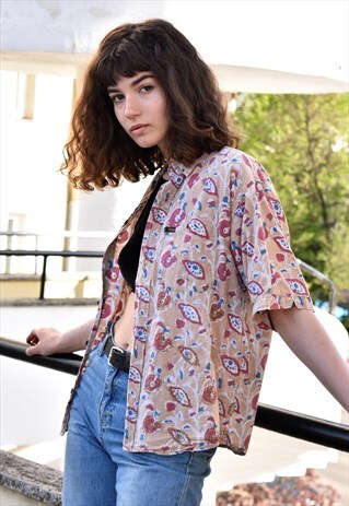 VINTAGE ABSTRACT PATTERNED BEIGE UNISEX SHIRT