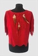 70'S VINTAGE RED SUEDE FRINGED TASSEL LADIES TOP