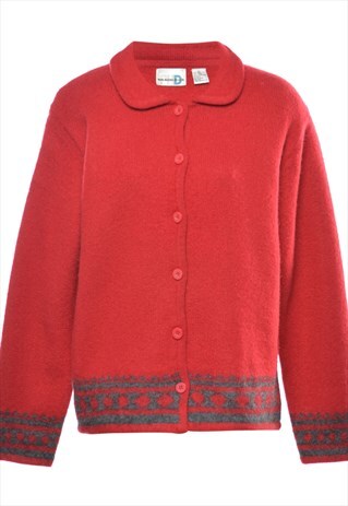 VINTAGE BEYOND RETRO WOOL RED CARDIGAN - M