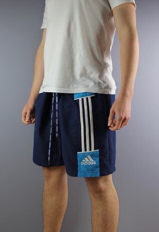 VINTAGE ADIDAS SHORTS IN NAVY WITH POCKETS, EMBROIDERED LOGO