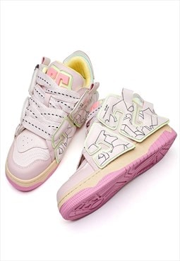 Platform high tops graffiti patch trainers skater shoes pink