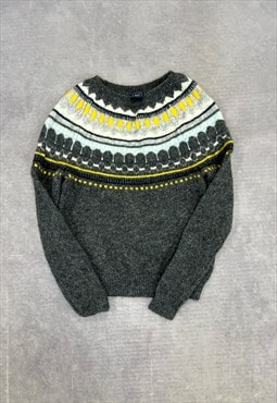 Vintage Gap Knitted Jumper Abstract Patterned Knit Sweater