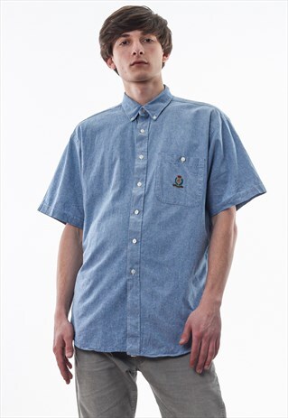 VINTAGE CHAPS X POLO RALPH LAUREN 90S BLUE SHORT SLEEVE