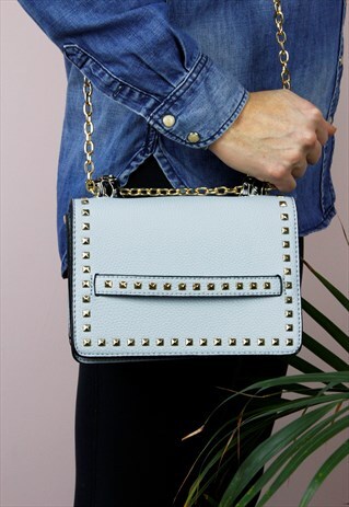 BLUE STUD PANTHER CROSS BODY CLUTCH BAG
