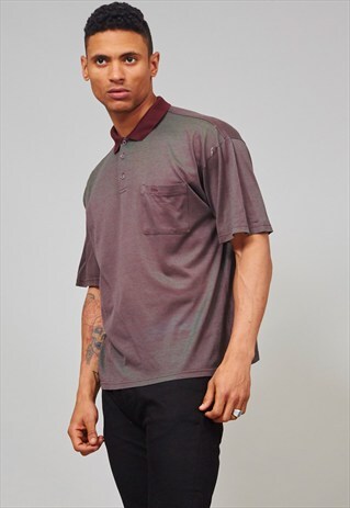 VINTAGE 90'S BURGUNDY METALLIC SHEER POLO CHRISTIAN DIOR T-S