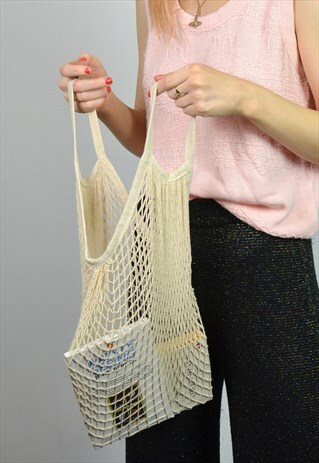 RETRO BEIGE STRING NET REUSABLE & SUSTAINABLE TOTE BAG