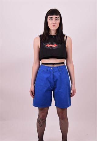VINTAGE 80'S BLUE DENIM HIGH WAIST SHORTS SIZE 10 TO 12