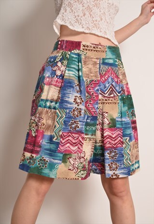 VINTAGE 80S ELASTICATED CRAZY PATTERN MULTI-COLOUR SHORTS