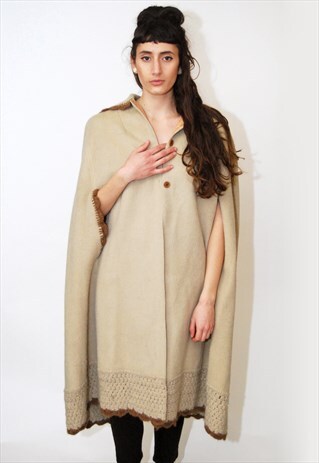 VINTAGE WOOL CAPE PONCHO 60S CLOAK COAT JACKET COAT RETRO