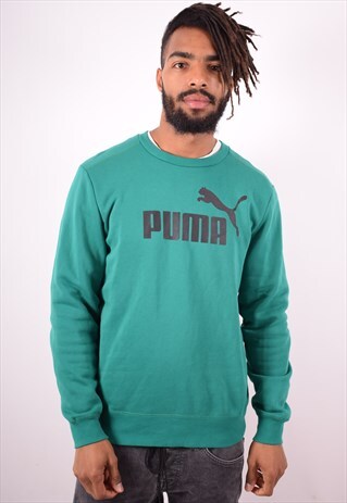 PUMA MENS VINTAGE SWEATSHIRT JUMPER MEDIUM GREEN 90S