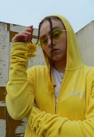 YELLOW Y2K AVIATORS DIAMONTE SUNGLASSES