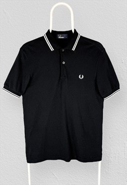 Fred Perry Black Polo Shirt Cotton Pique Mens Small