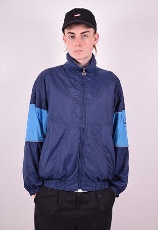 MENS VINTAGE TRACKSUIT TOP JACKET LARGE BLUE 90S