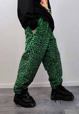 Leopard faux fur joggers raver pants animal print trousers