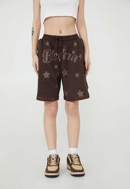 American sports shorts stars patch pants in brown