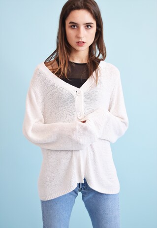 90'S RETRO NEUTRAL OVERSIZED KNIT MOMS CARDIGAN TOP